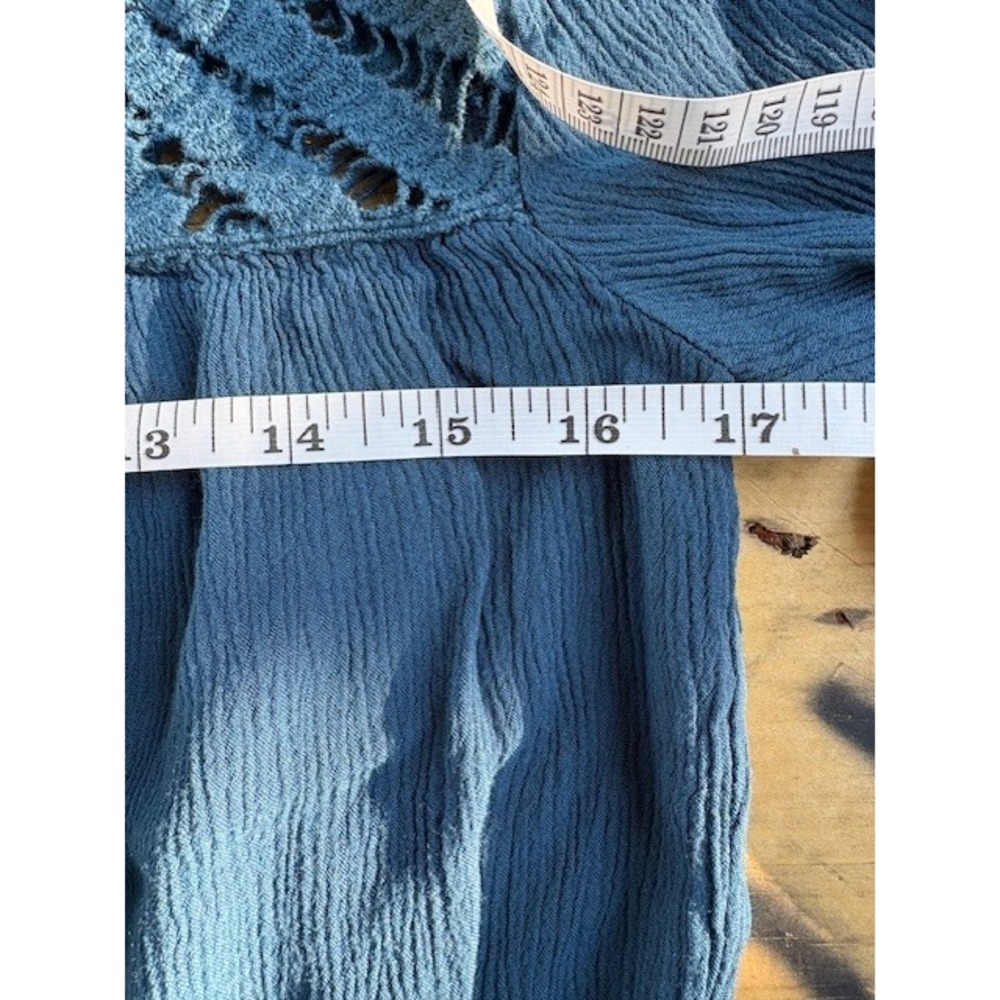 Aeropostale Crochet Top Long Sleeve Peasant Blouse Boho Blue Medium - Picture 5 of 5